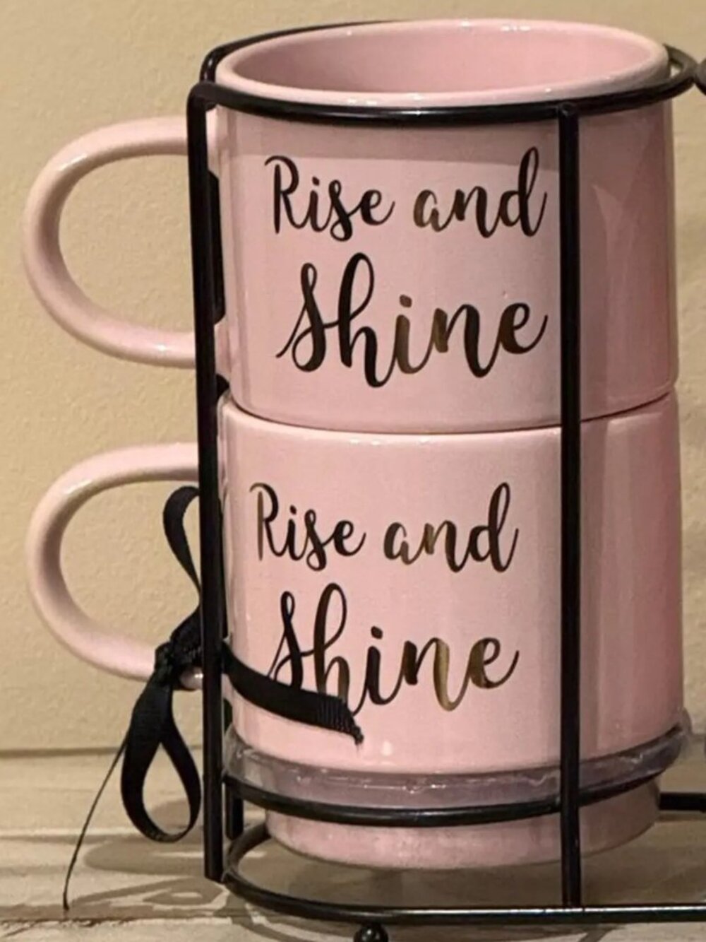 Nicole Miller Pink Rise and Shine Stackable Coffee Mugs - Picture 3 of 4